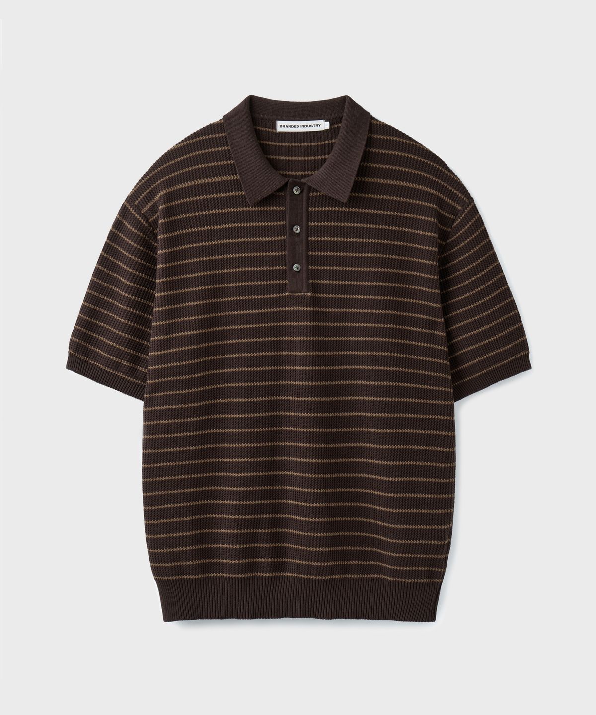 브랜디드(BRANDED) HARD TWIST HOLIDAY POLO KNIT [BROWN STRIPE]