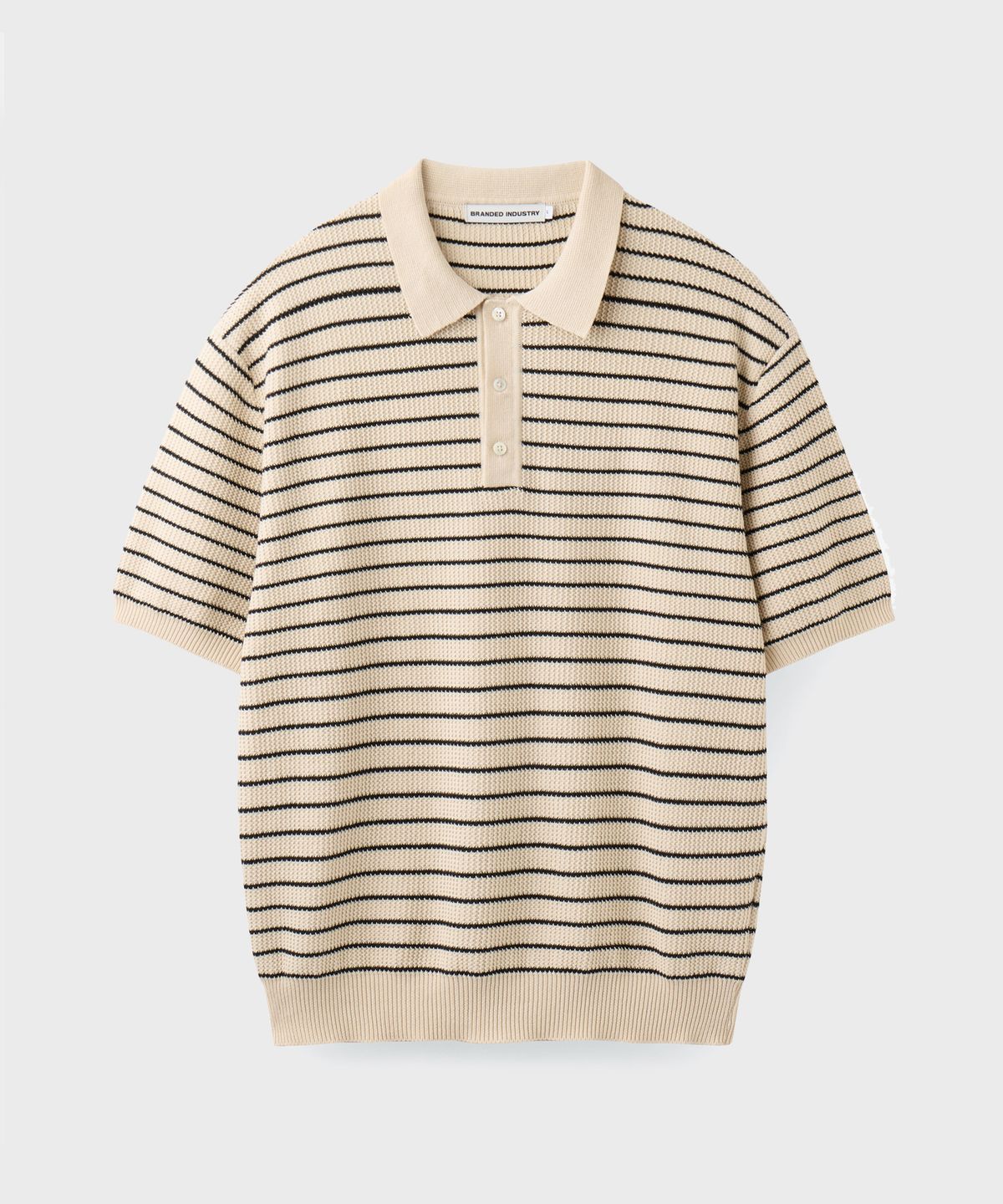 브랜디드(BRANDED) HARD TWIST HOLIDAY POLO KNIT [IVORY STRIPE]