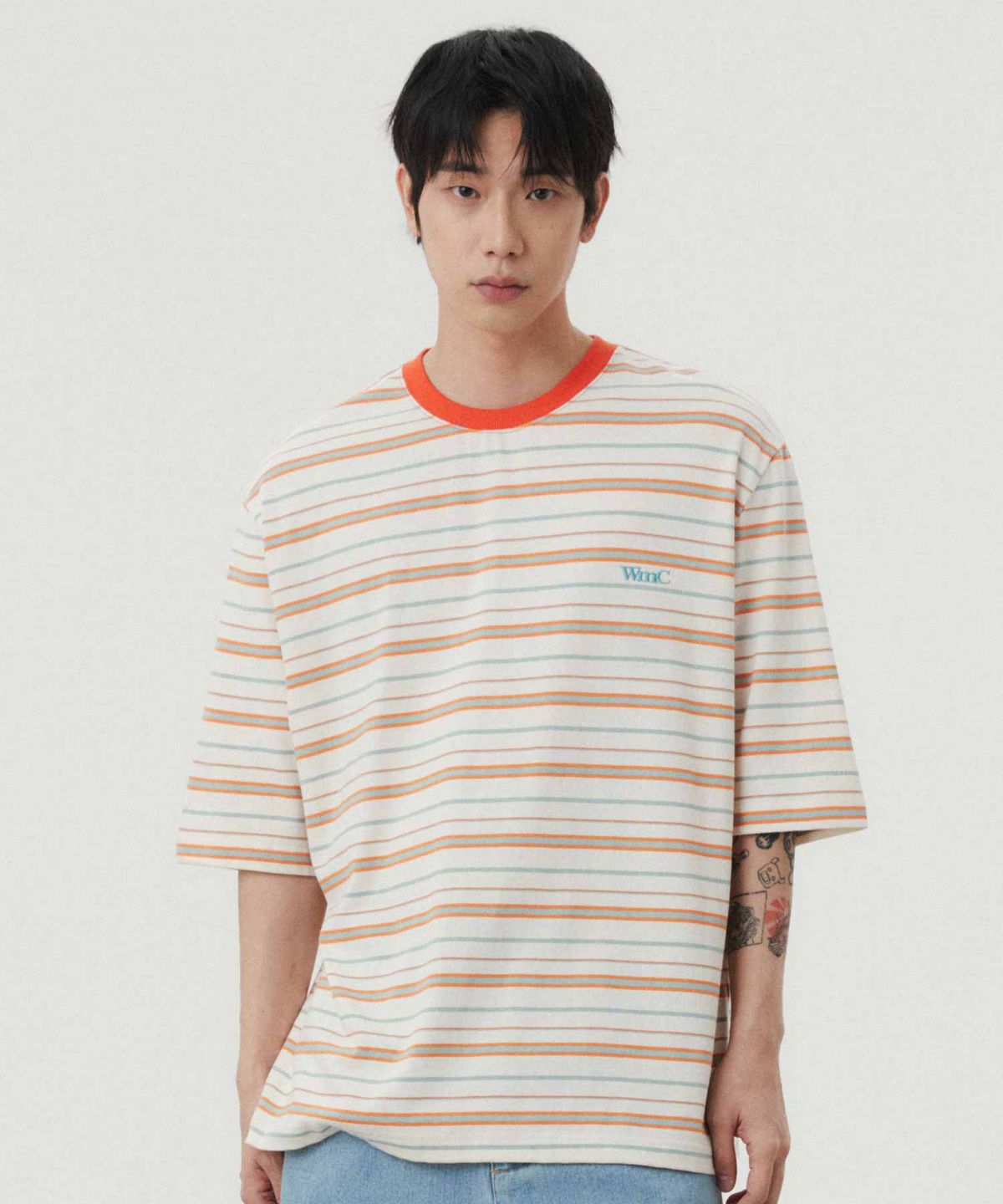 더블유엠씨(WMC) 멀티 스트라이프 반팔티_ORANGE