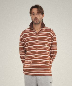 스트라이프 카라 럭비티_BROWN