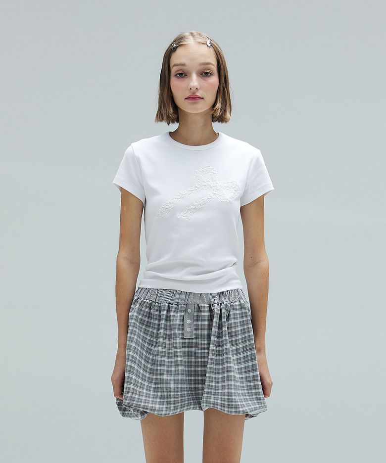 MIA LACE APPLIQUE T - WHITE