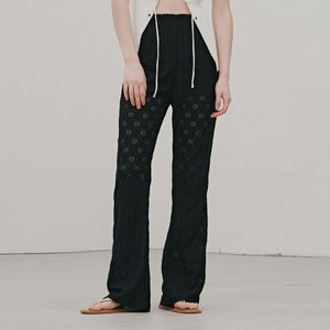 레이스 부츠컷 밴딩팬츠-블랙