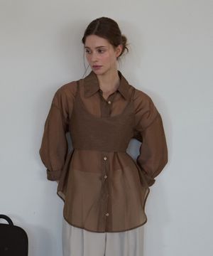 시스루 나일론 셔츠-브라운