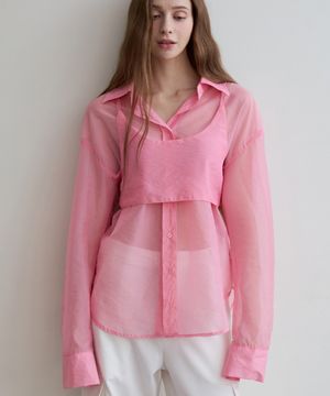 시스루 나일론 셔츠-핑크