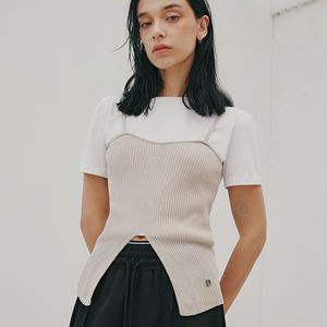 슬릿 골지 뷔스티에-그레이