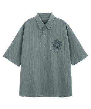 [런웨이] 코튼 시어서커 반팔 셔츠_카키