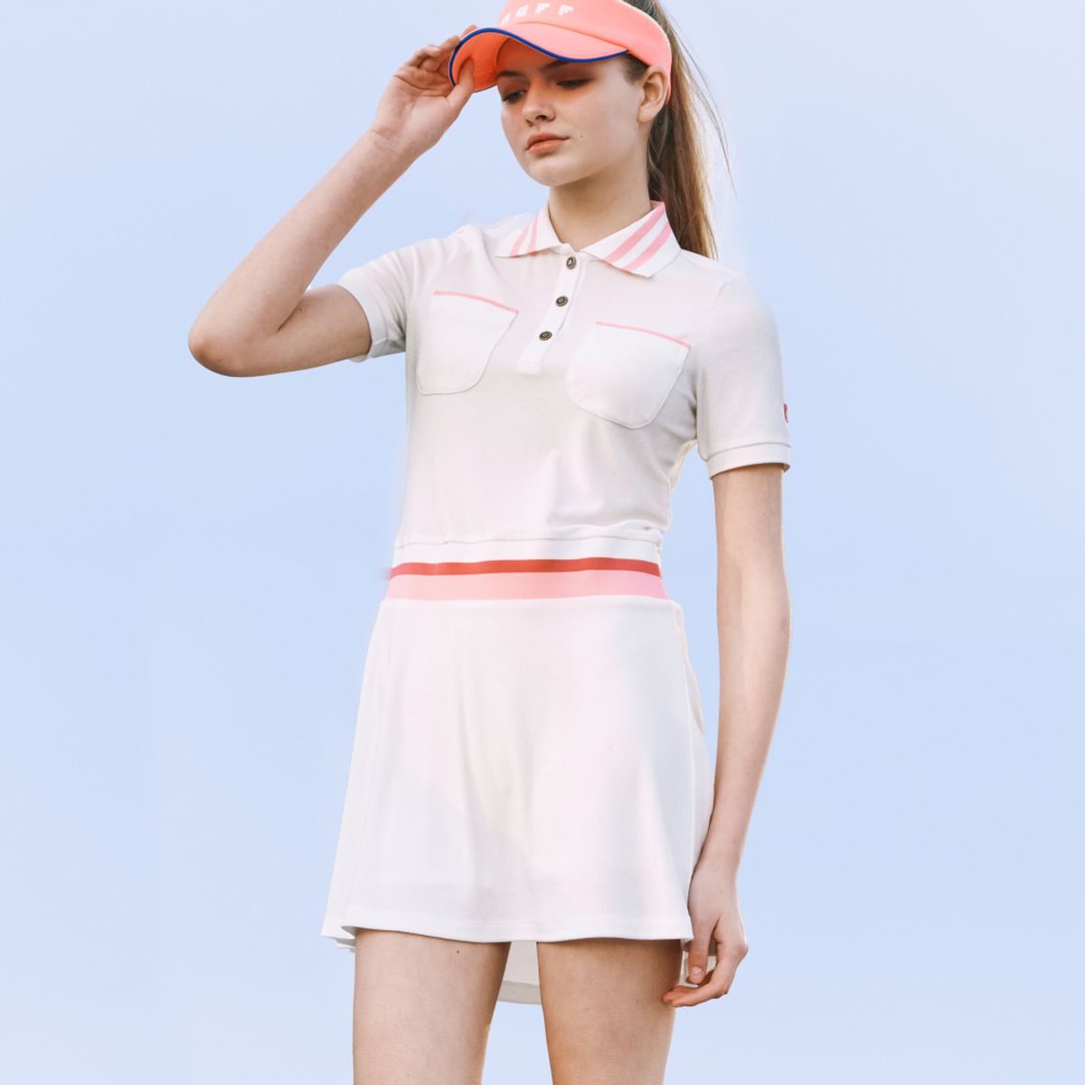 온오프(ONOFF) 여성 테리지 반팔 원피스 OF3004LA_WHITE