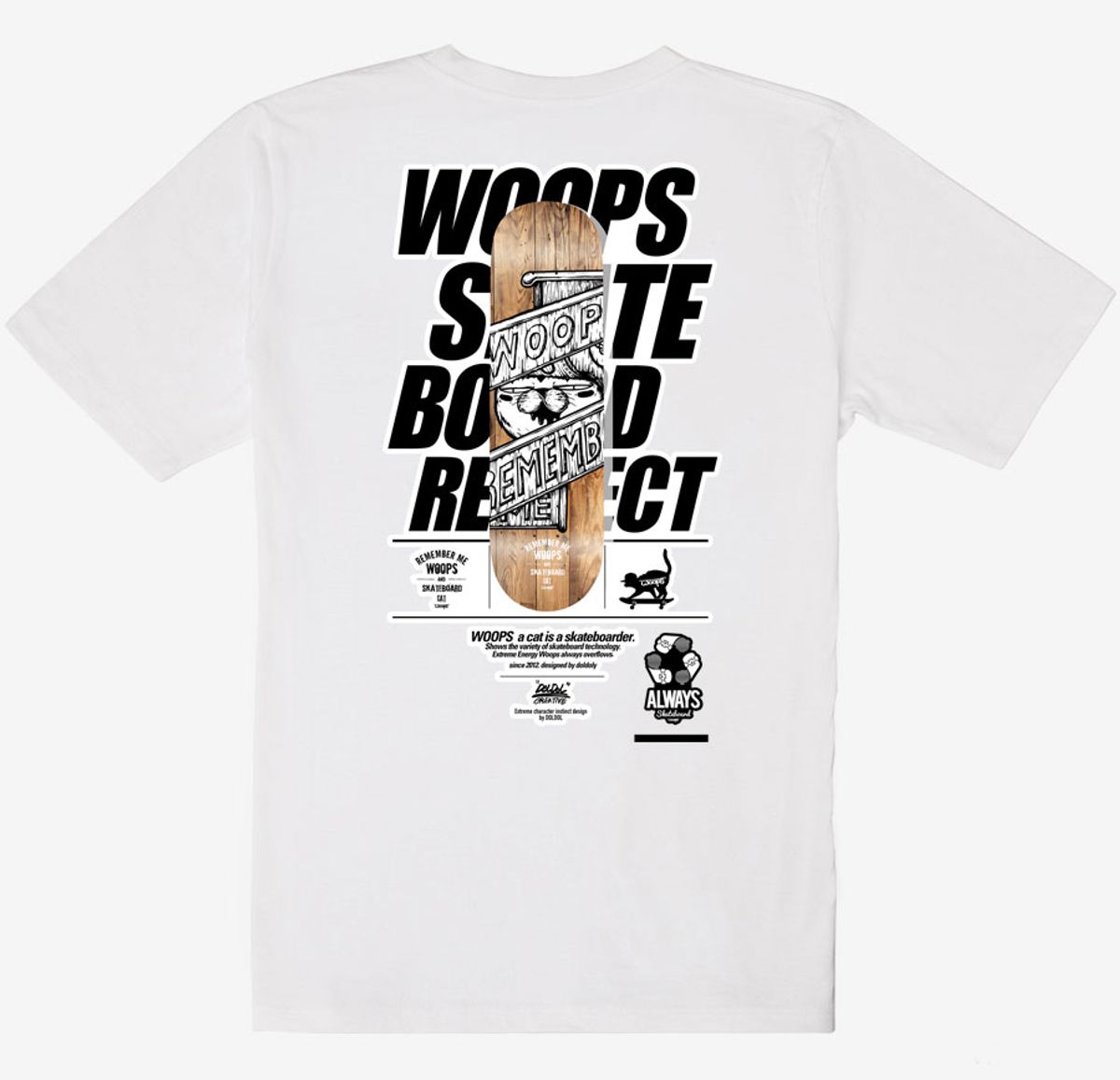 돌돌(DOLDOL) WOOPS-T-95  스케이트보드 고양이 웁스 캐릭터 그래픽티셔츠