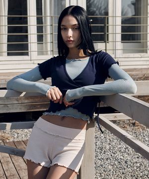 여성 요가복 DEVI-T0104-네이비 필라테스 뉴웨이브 랩 숏슬리브