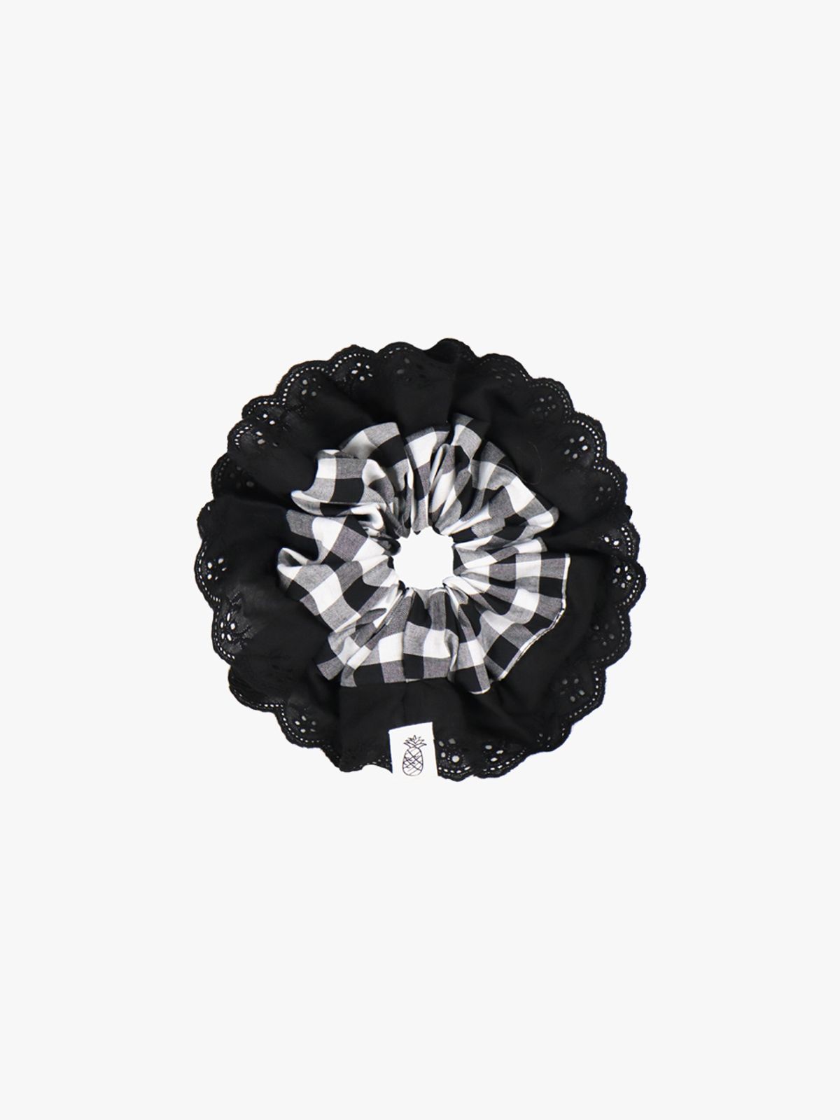 핑크파인애플(PINK PINEAPPLE) CHECK LACE SCRUNCHIE_BLACK