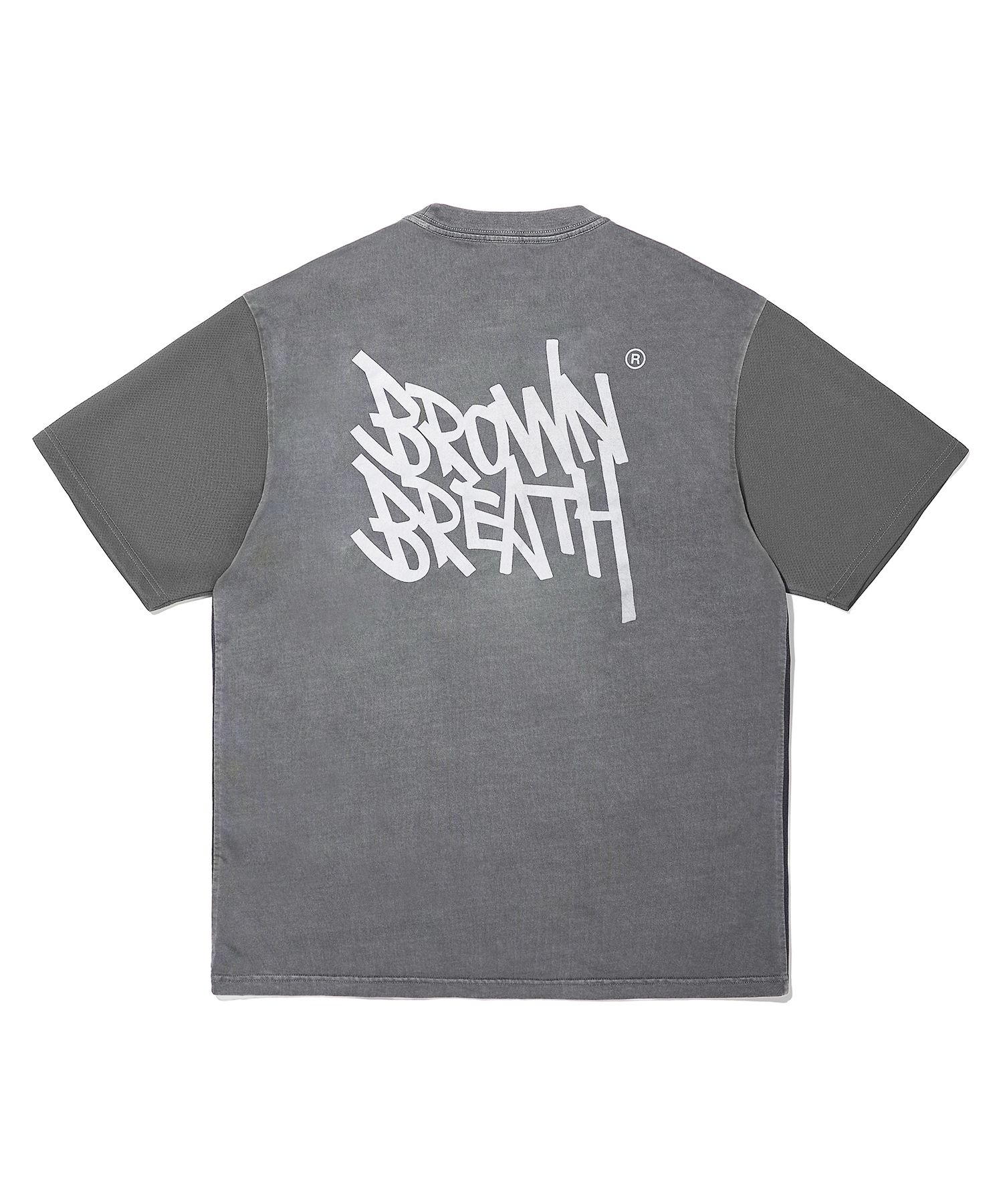 ★BROWNBREATH★ PIGMENT TAG TEE CHARCOAL 브라운브레스(BROWNBREATH) TAG PIGMENT COMBI TEE - CHARCOAL