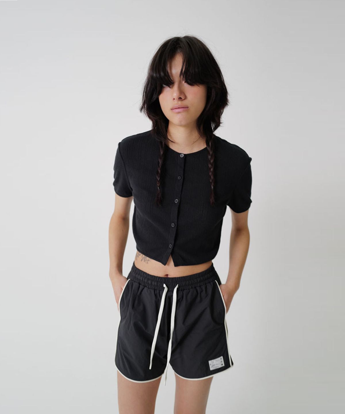 수수무(SUSUMU) MARU JERSEY CARDIGAN - black