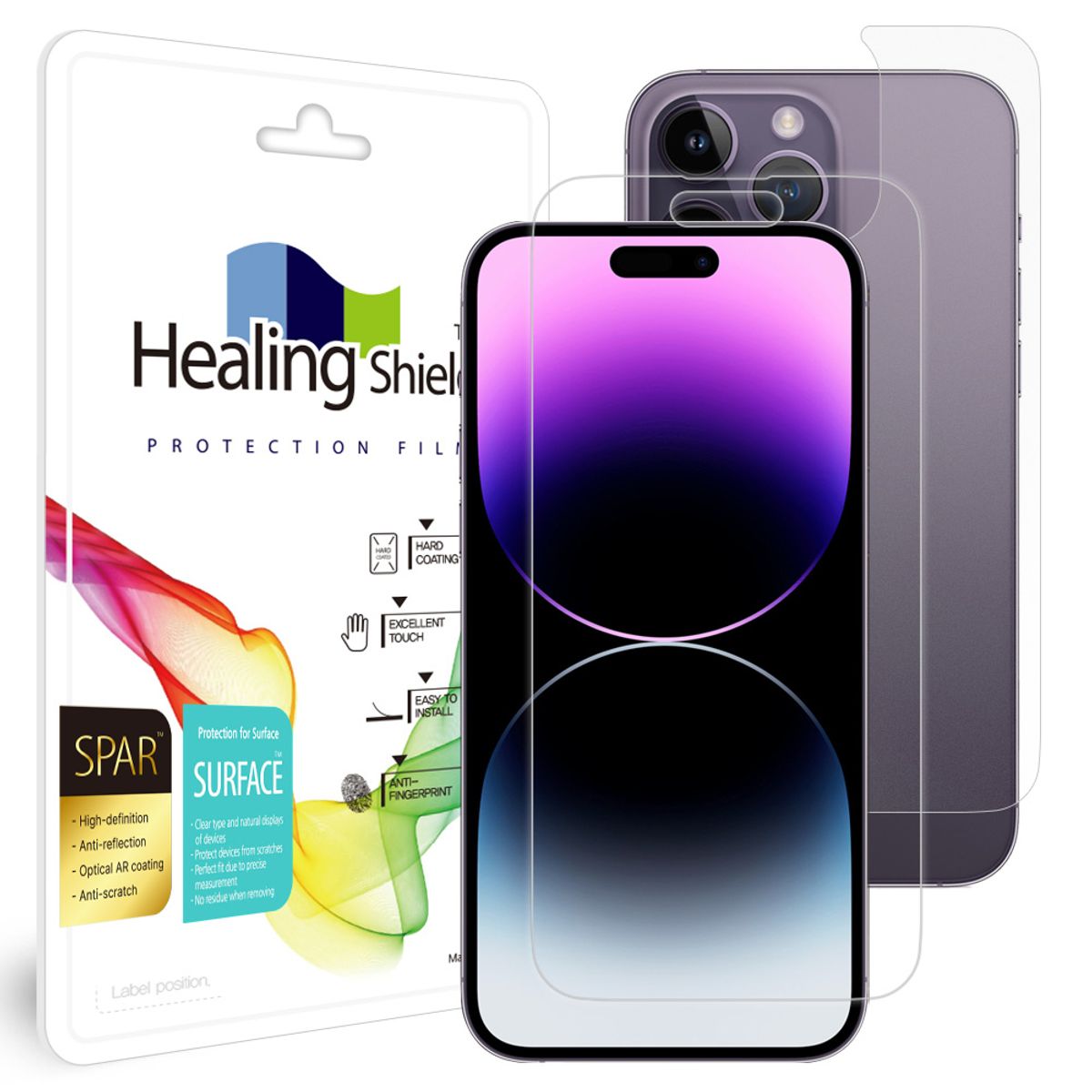 힐링쉴드(HEALINGSHIELD) [1pack]아이폰14 프로맥스 슈페리어 AR 고화질 액정보호필름 1매 후면1매