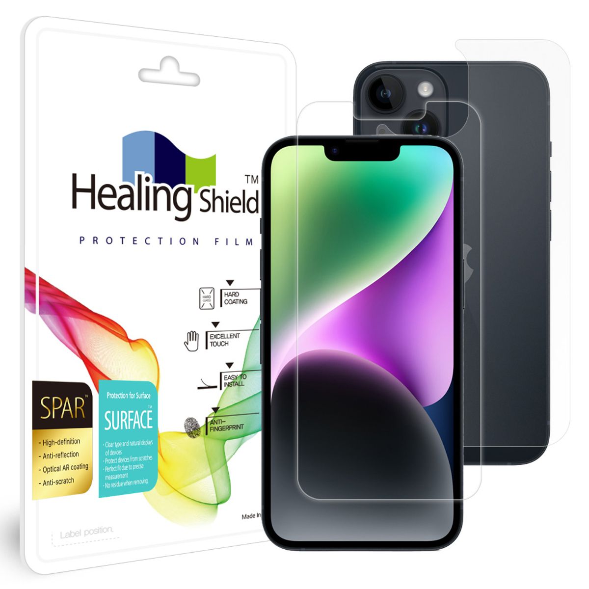 힐링쉴드(HEALINGSHIELD) [1pack]아이폰14 슈페리어 AR 고화질 액정보호필름 1매 후면1매