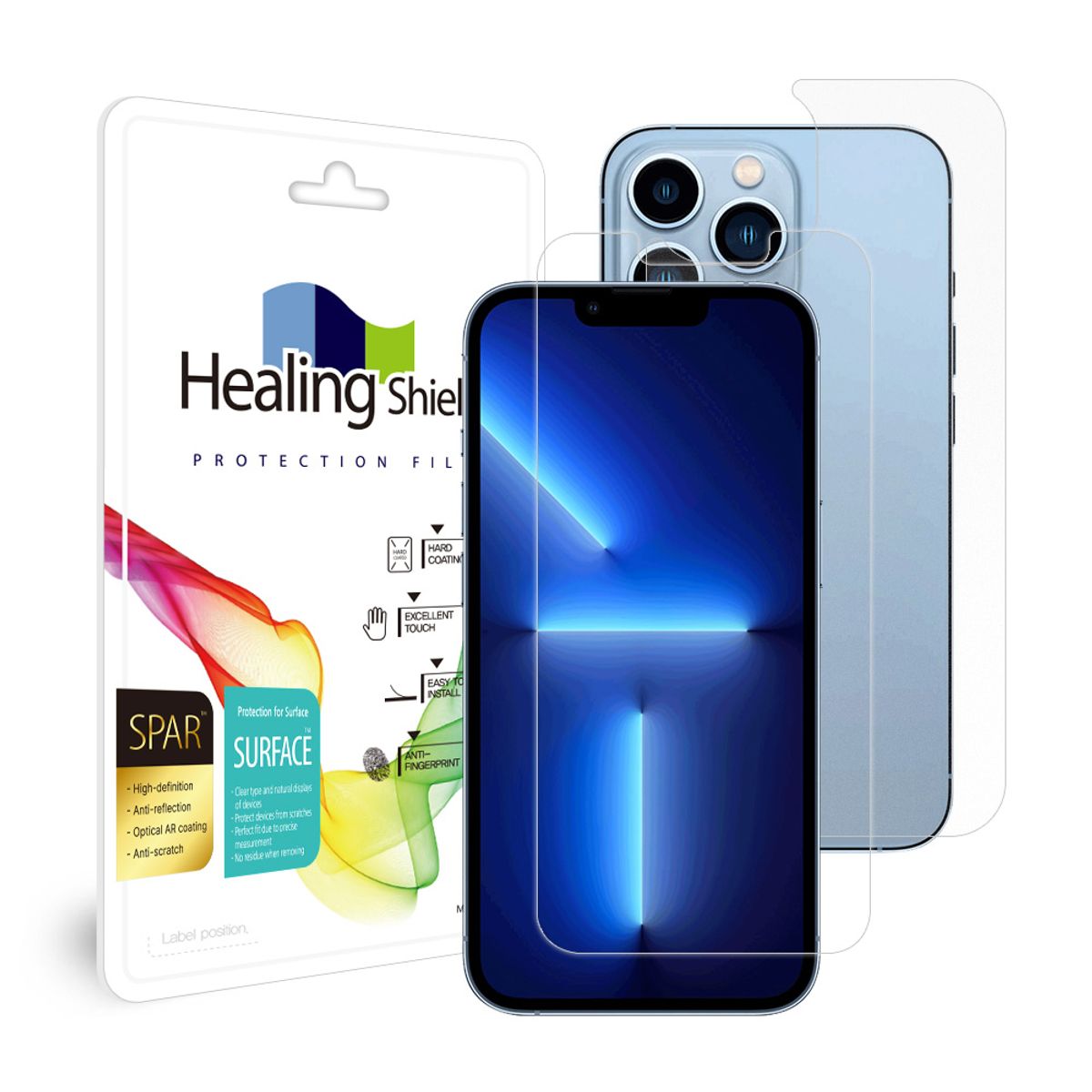 힐링쉴드(HEALINGSHIELD) [1pack]아이폰13 프로 슈페리어 AR 고화질 액정보호필름 1매 후면1매