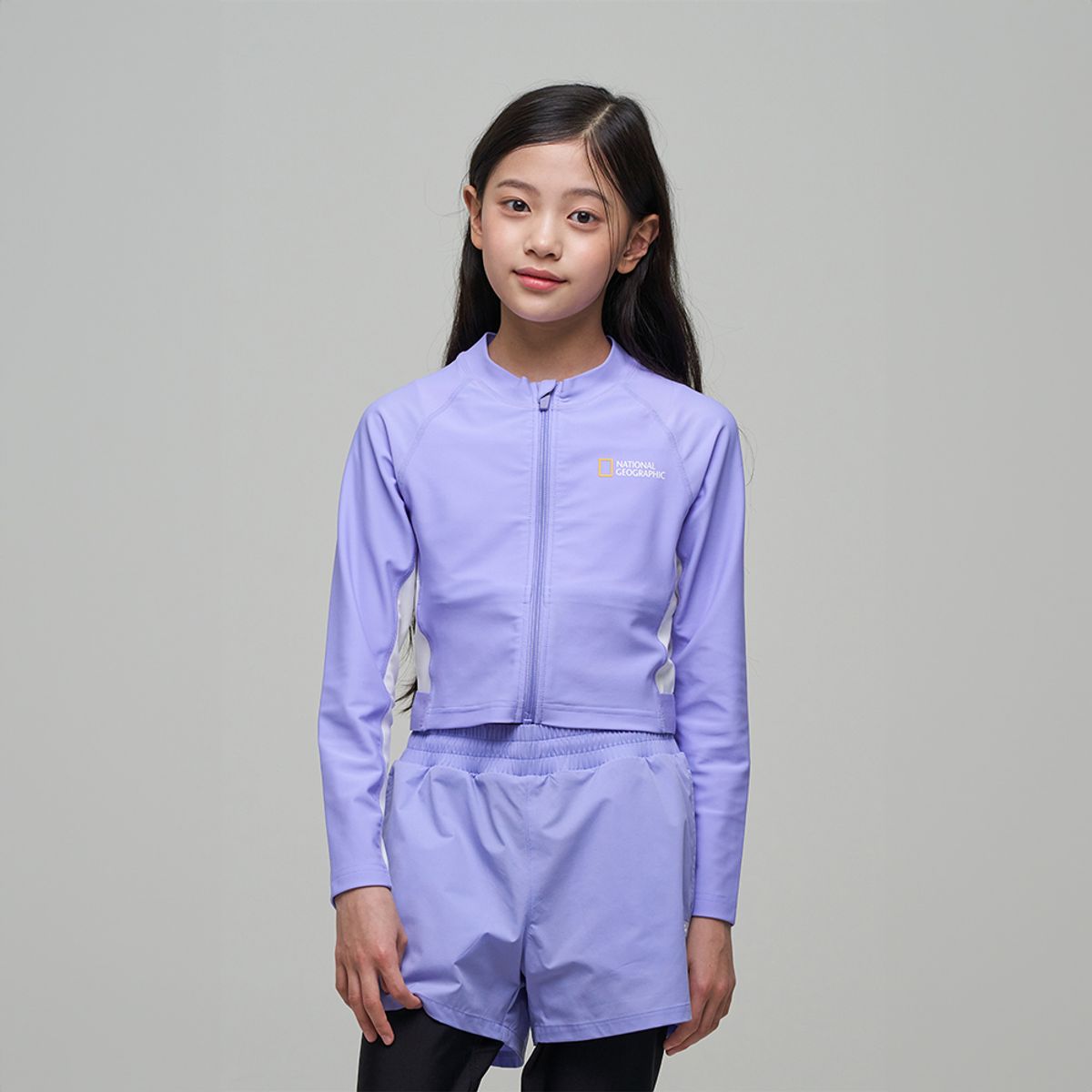 내셔널지오그래픽 키즈(NATIONAL GEOGRAPHIC KIDS) K242GRG610 여아 크롭 집업 래쉬가드 LAVENDER