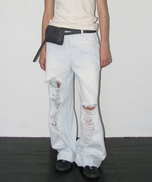 커브드 데미지 와이드 진 [아이스 블루]