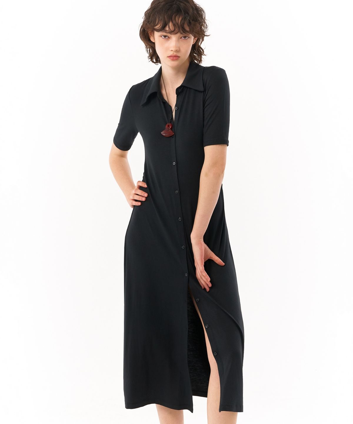 레트흐드레뚜왈(LETTRE DE LE TOILE) Cole button-up midi dress (black)
