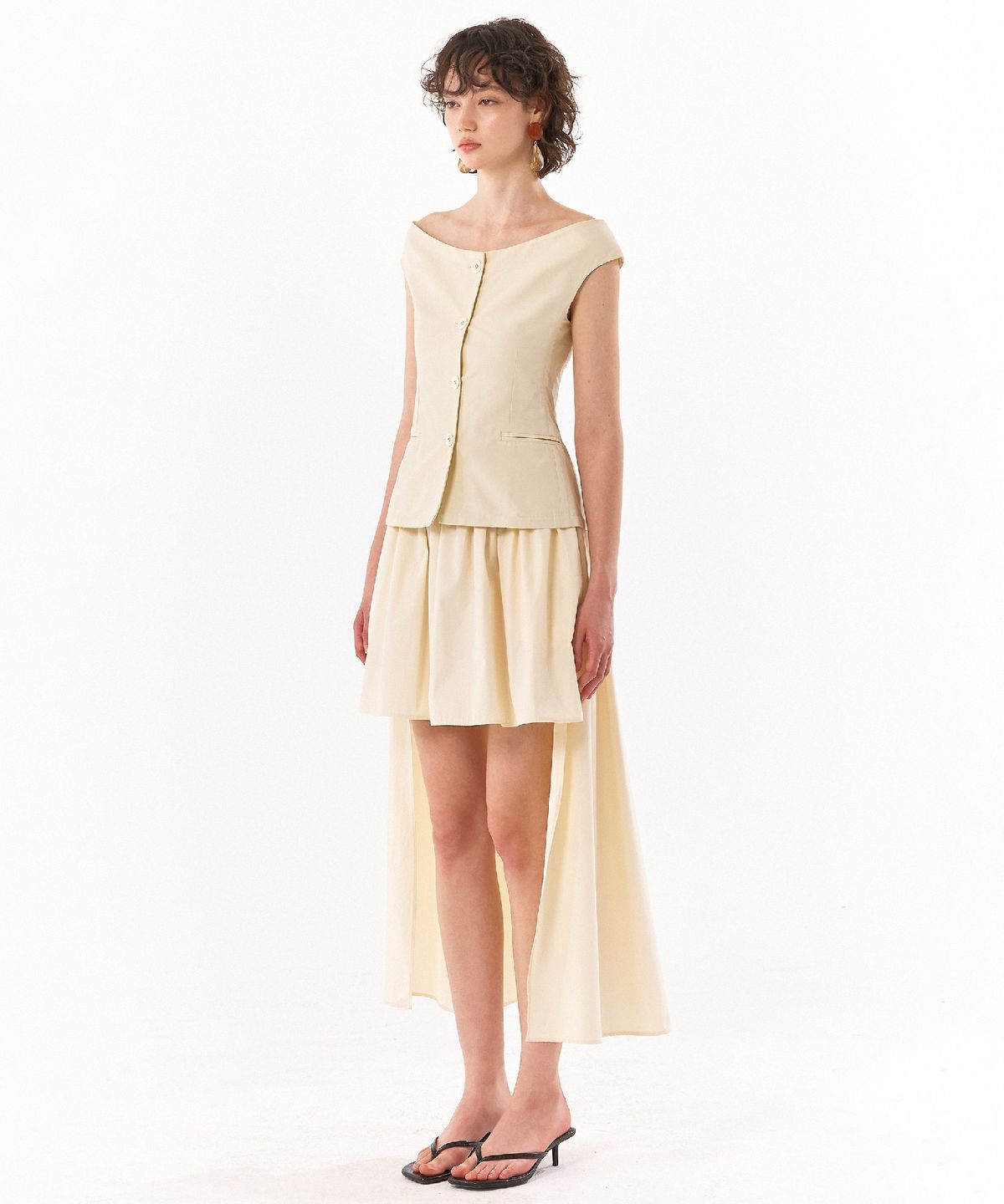 레트흐드레뚜왈(LETTRE DE LE TOILE) Jen gathered midi skirt (cream)