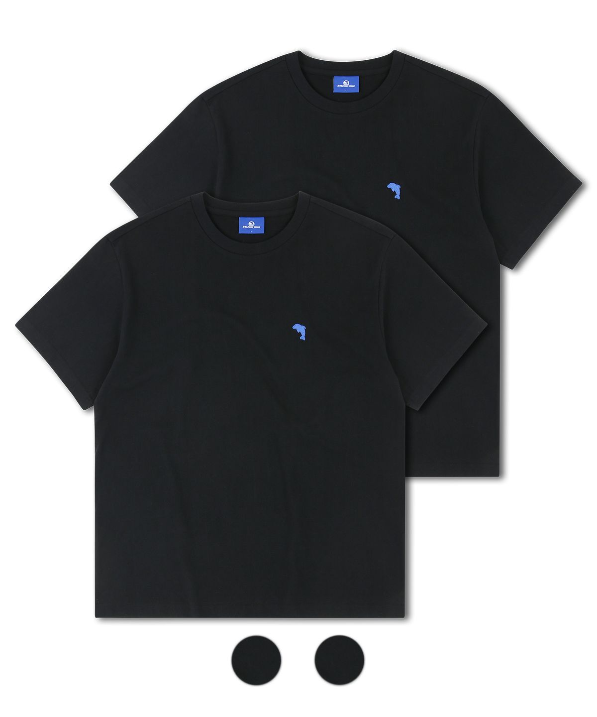 돌핀웨이브어패럴(DOLPHIN WAVE APPAREL) [2PACK] 돌핀 미니 체인자수 16수 반팔티셔츠 블랙&블랙 2팩