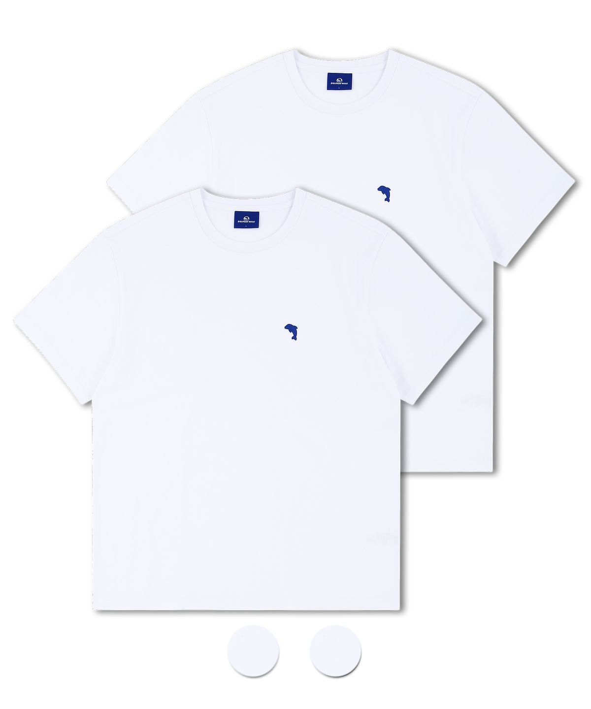 돌핀웨이브어패럴(DOLPHIN WAVE APPAREL) [2PACK] 돌핀 미니 체인자수 16수 반팔티셔츠 화이트&화이트 2팩