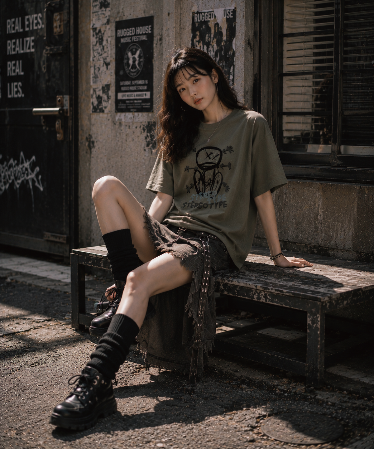 수아트(XHUA'T) 스테레오타입 피그먼트 워싱 티셔츠 카키그린