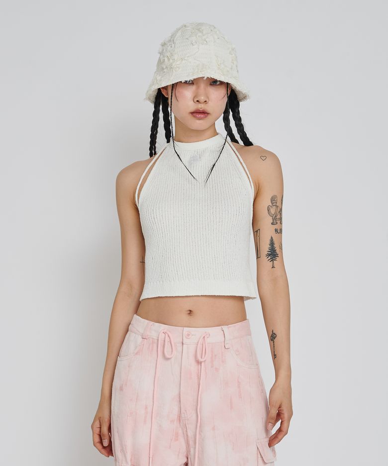 BOOKLE HALTER KNIT TOP_IVORY