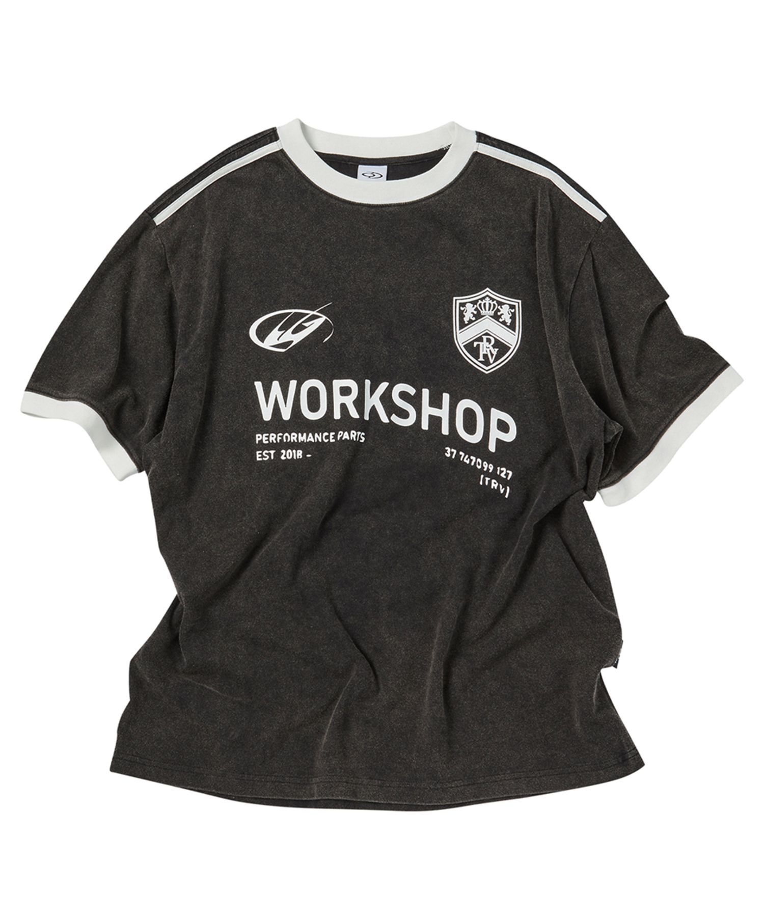 MUSINSA公式 | TRAVEL Washed-out Ringer Short-Sleeved T-Shirt Black