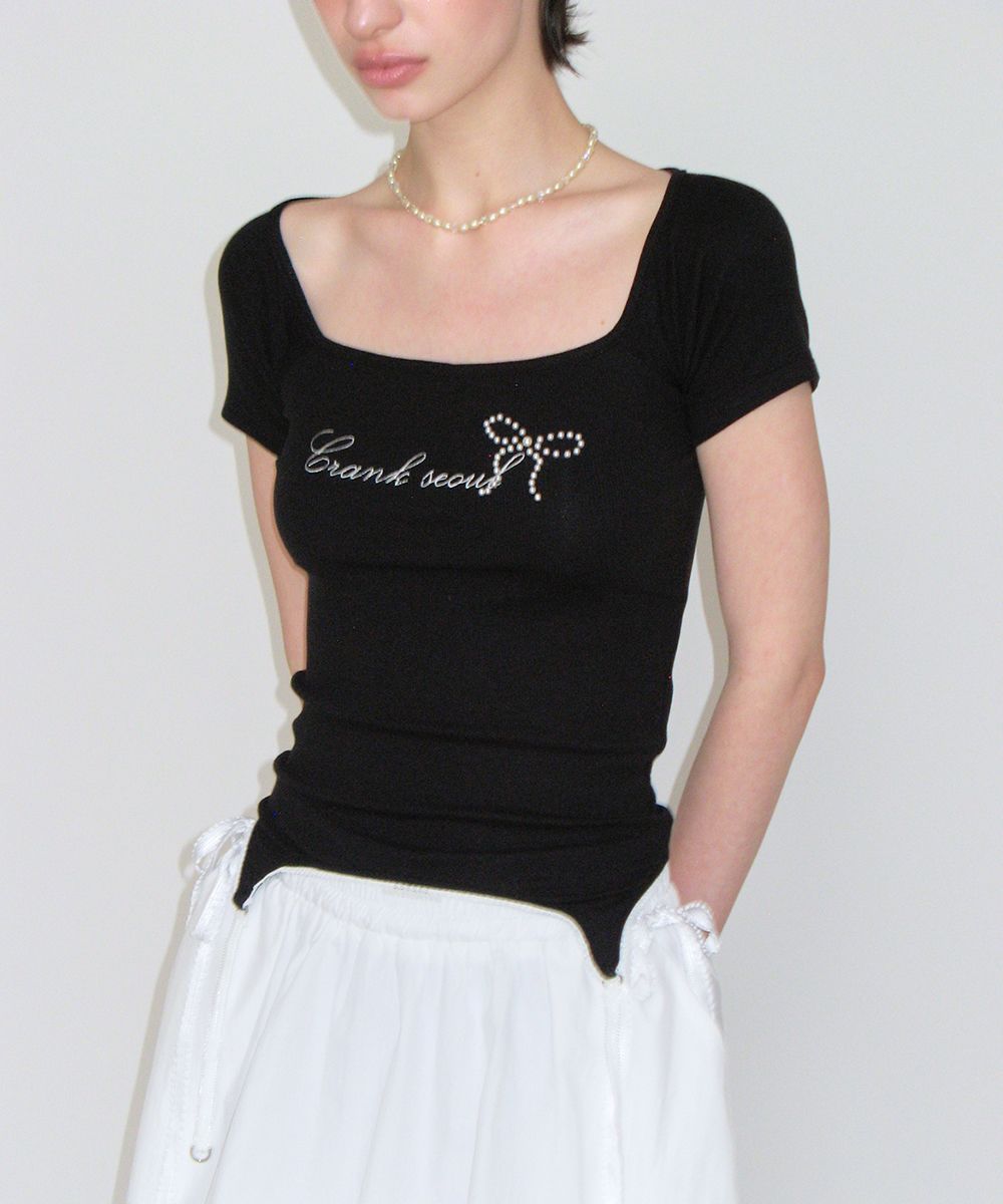 ★CRANK★BASIC LOGO CORSET TOP_BK★正規品/韓国直送料込/人気 MUSINSA | CRANK Square Neck Corset Top_Black