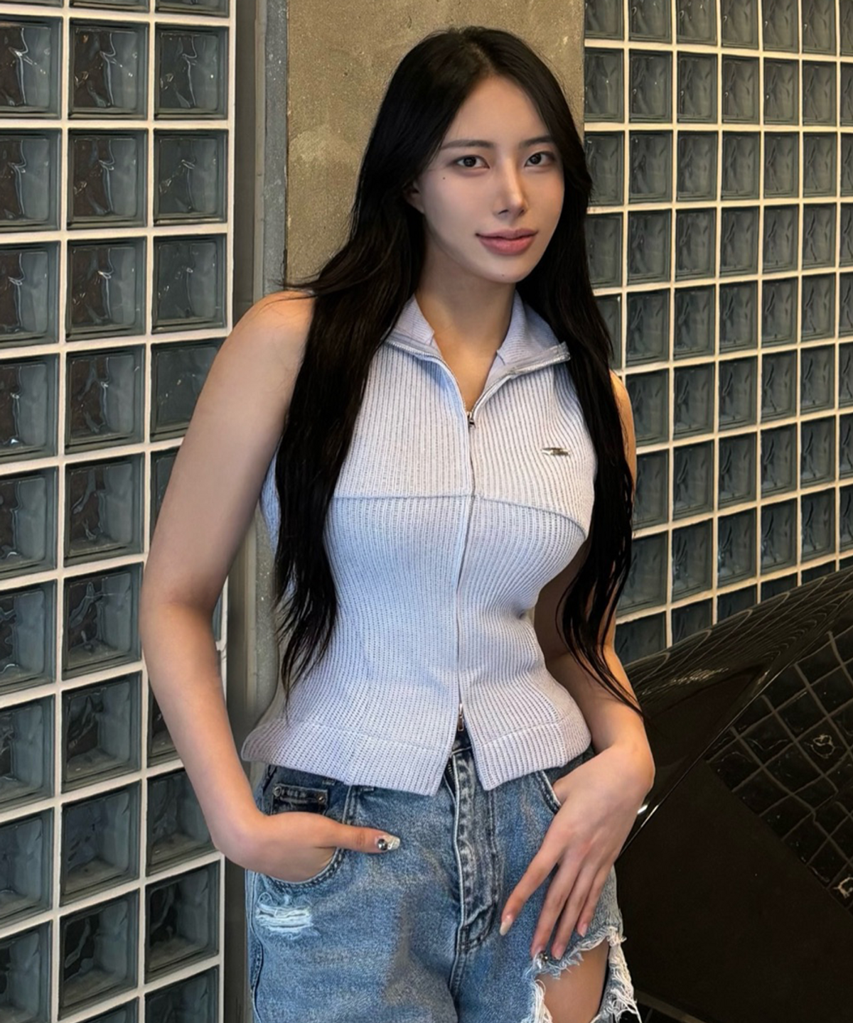 에프디알(FDR) Law Guage Rib Zip Up Sleeveless Lavender