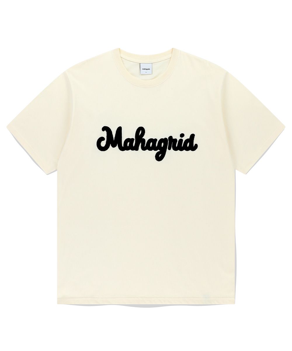 MUSINSA | MAHAGRID CURLY LOGO CHAIN STITCH TEE CREAM