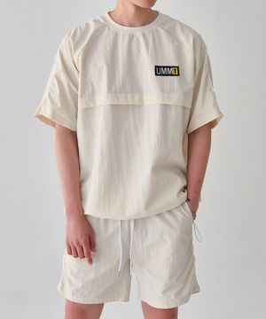 남자 라인포인트 티셔츠 반바지세트 크림