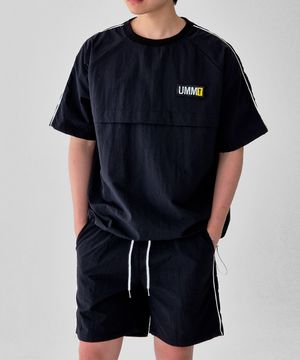 남자 라인포인트 티셔츠 반바지세트 블랙