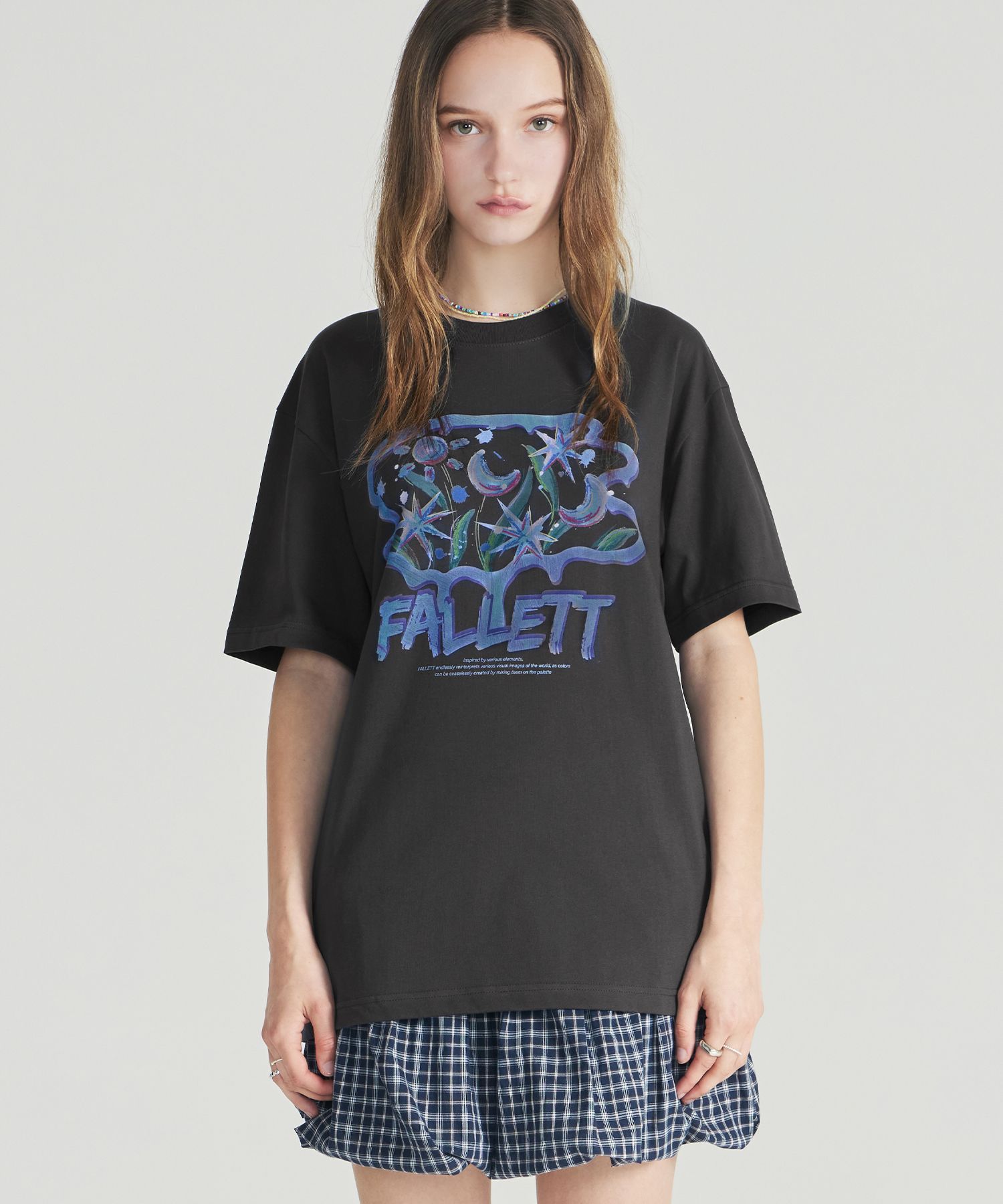 MUSINSA公式 | FALLETT Brush Logo Flower Short Sleeve T-shirt