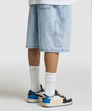 버뮤다 카펜터 숏 데님팬츠 밴딩 라이트 블루