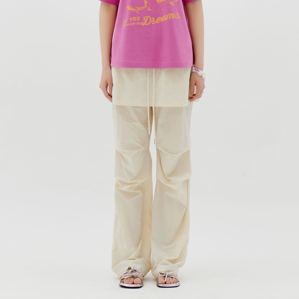 라라폭스(LALAFOX) LYLON SKIRT LAYERED TRACK PANTS IVORY BQ2WP019