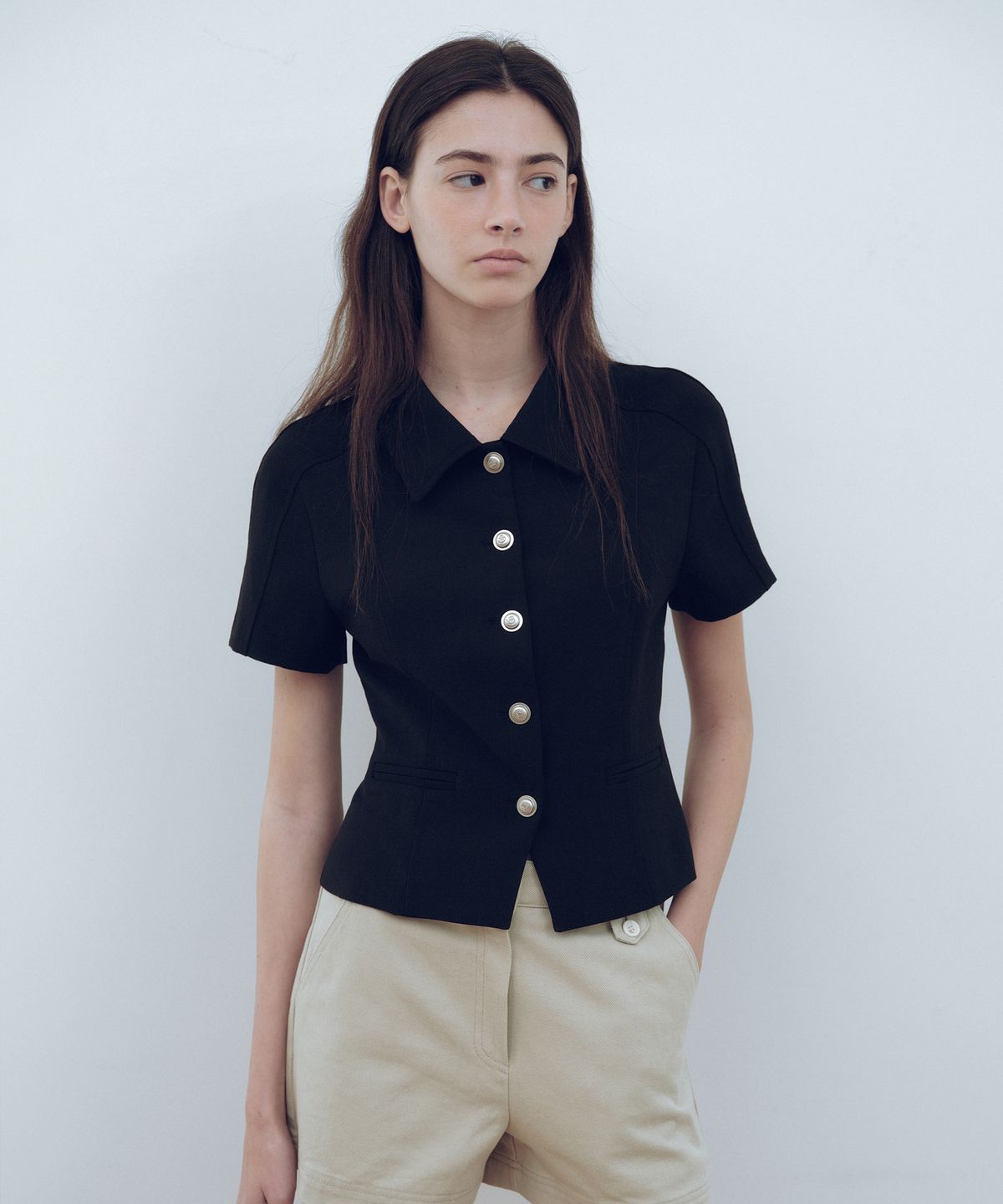 유라고(URAGO) Button collar half blouse