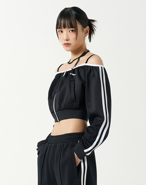 우먼스 오프숄더 NY 트랙 탑 블랙