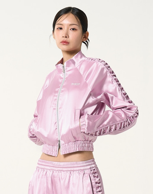 우먼스 새틴 트랙 탑 핑크