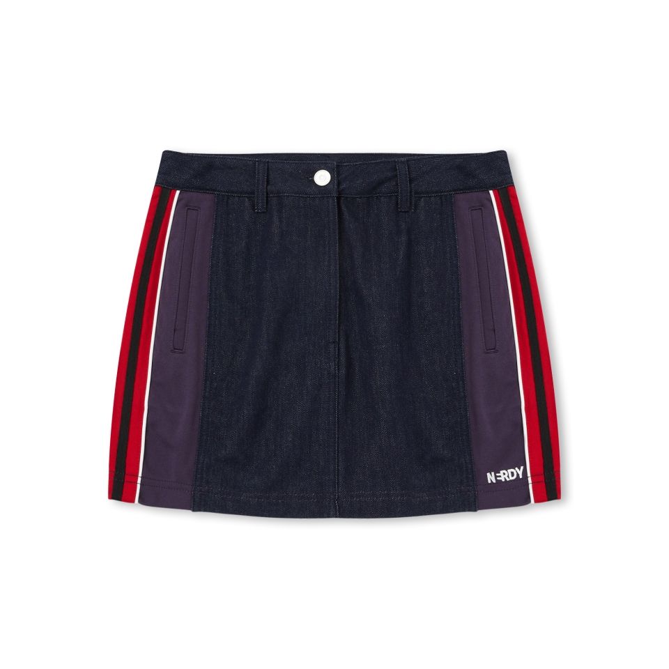 [ NERDY ]★韓国人気★WOMEN'S DENIM MIX TRACK MINI SKIRT ノルディ NERDY W'S DENIM MIX TRACK MINI SKIRT （IVORY