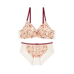 플로럴 레이스 브라 / 배색 헴팬티 세트_브라운