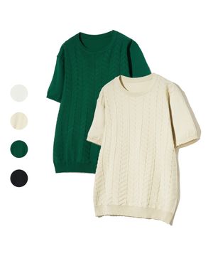 86-IROJ051 지그재그 패턴 라운드 반팔 니트 4colors