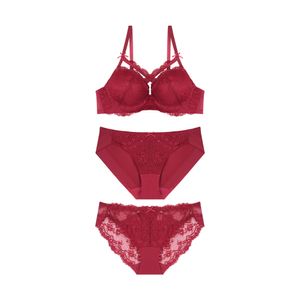 크로스 레이스 와인 브라 레이스팬티 SET