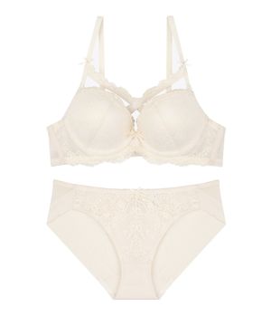 크로스 레이스 크림 브라 헴팬티 SET