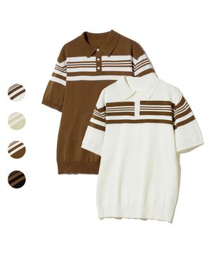 86-IROJ055 스트라이프 믹스 버튼 카라니트 4colors