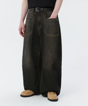 라운드 포켓 벌룬핏 워싱 데님 팬츠 (YELLOW BLACK)