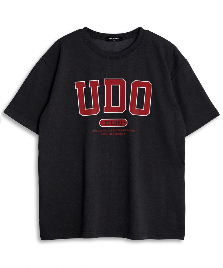 오버핏 크루넥 UDO 아치로고 반팔 티셔츠 블랙레드