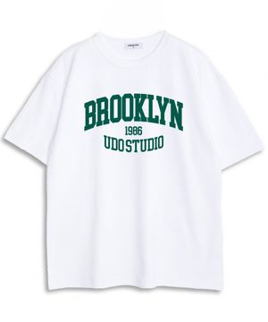 오버핏 크루넥 브루클린 반팔 티셔츠 화이트그린