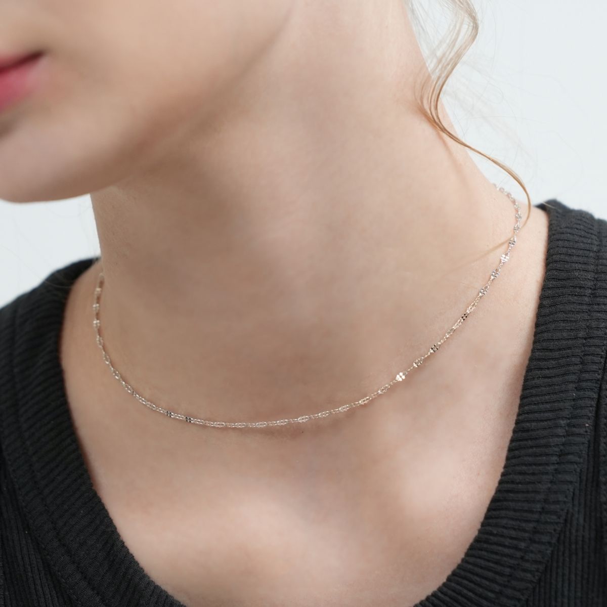 봉보(BONBEAU) Simple oval cutting silver chain Necklace 실버 925 오발 컷팅 체인 초커 목걸이