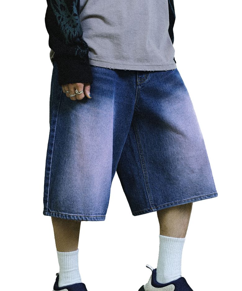 COLOR WASHED DENIM SHORTS [PURPLE]